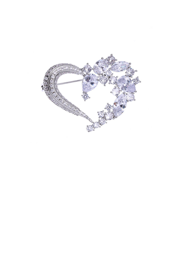 Fashion and Simple Heart-shaped Brooch with Cubic Zirconia - Luxurious Look