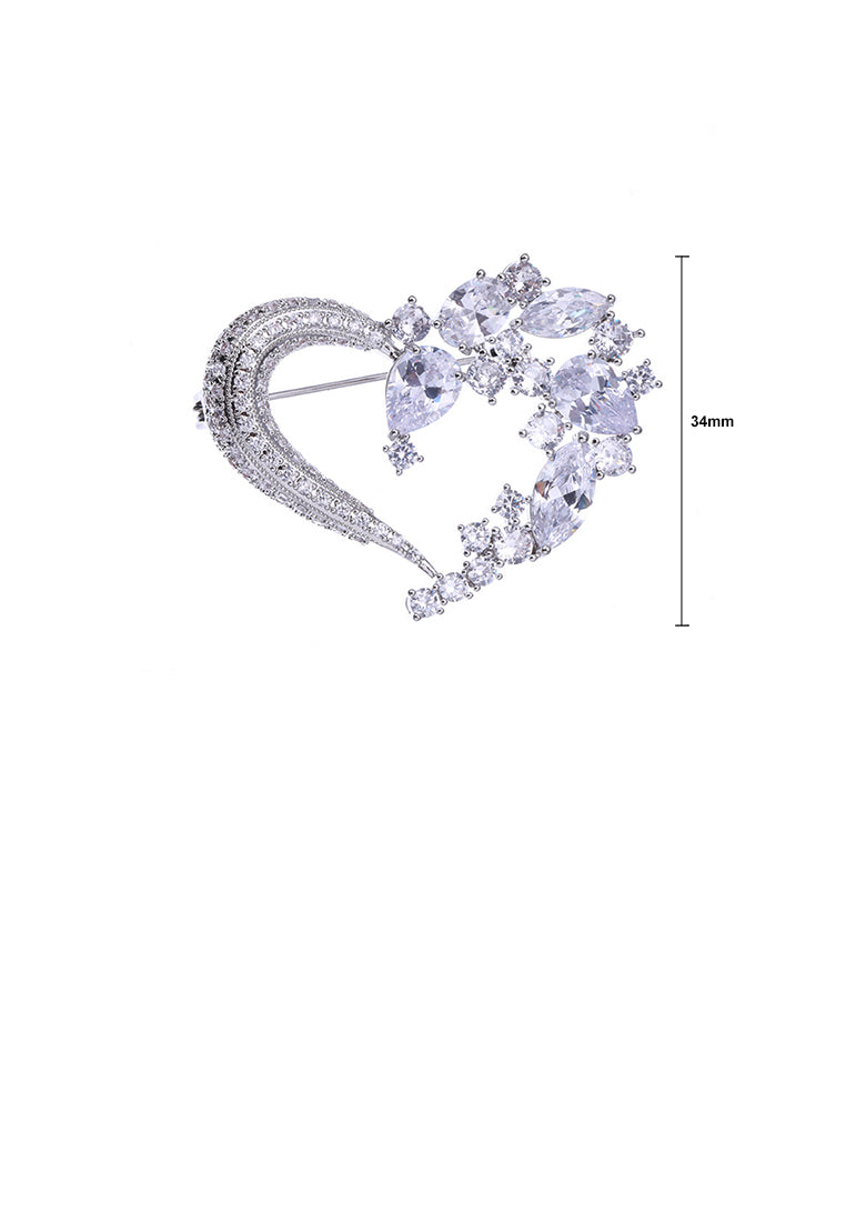 Fashion and Simple Heart-shaped Brooch with Cubic Zirconia - Luxurious Look