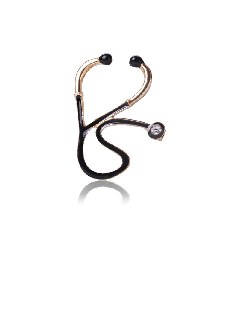 Fashion Personality Plated Gold Medical Stethoscope Brooch with Cubic Zirconia - Luxurious Look