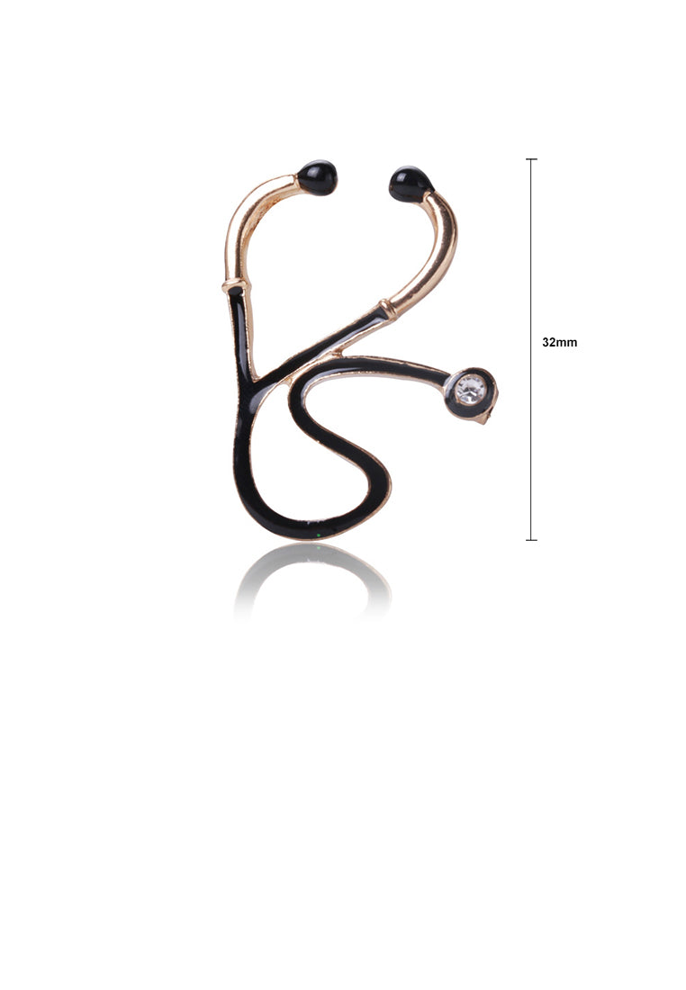 Fashion Personality Plated Gold Medical Stethoscope Brooch with Cubic Zirconia - Luxurious Look