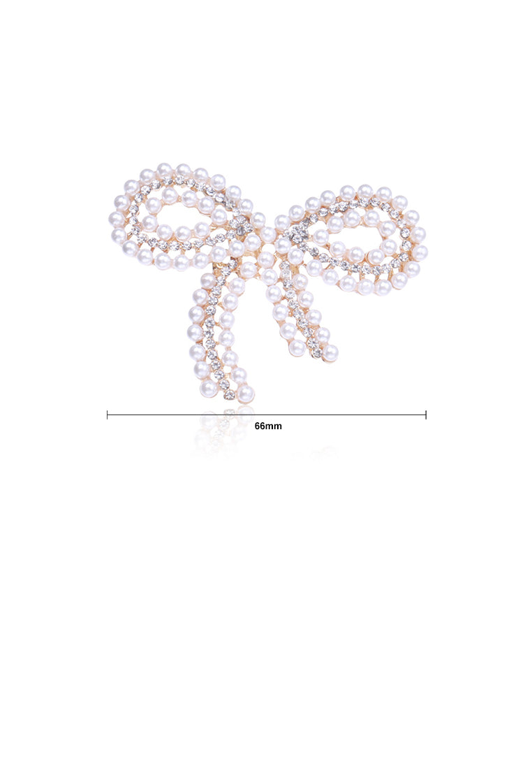 Fashion and Simple Plated Gold Ribbon Imitation Pearl Brooch with Cubic Zirconia - Luxurious Look