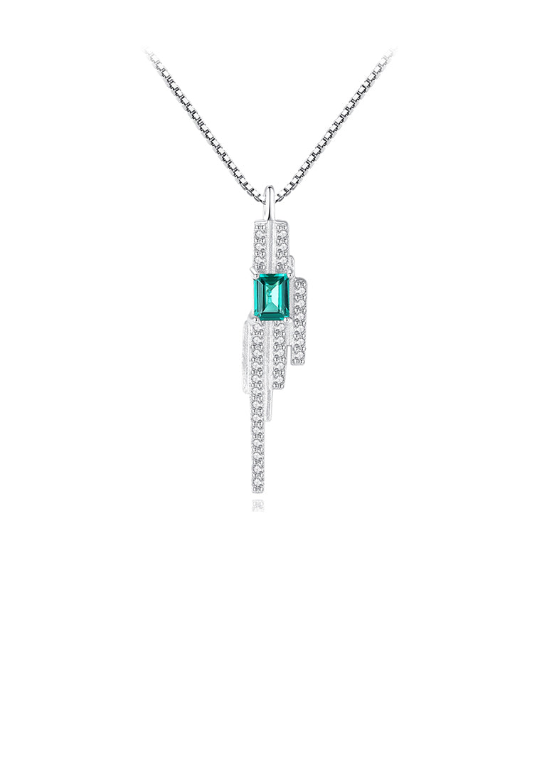 925 Sterling Silver Fashion and Elegant Geometric Tassel Green Cubic Zirconia Pendant with Necklace - Luxurious Look