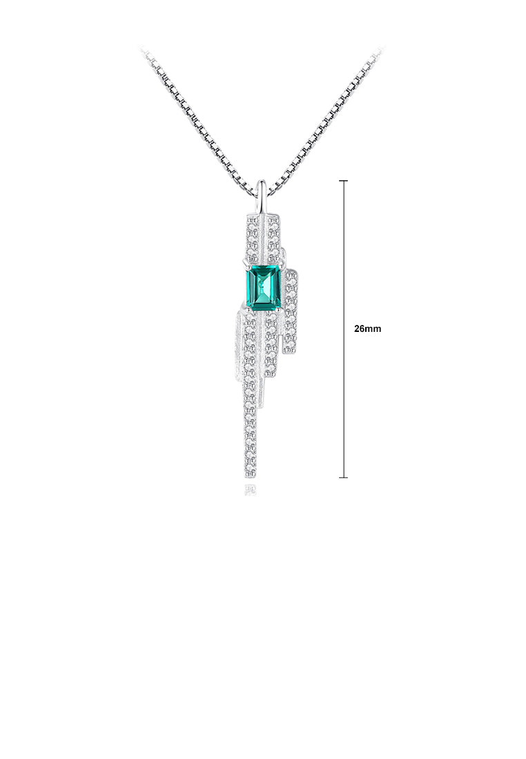 925 Sterling Silver Fashion and Elegant Geometric Tassel Green Cubic Zirconia Pendant with Necklace - Luxurious Look