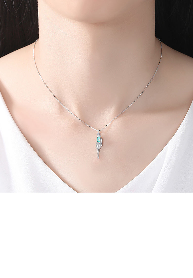 925 Sterling Silver Fashion and Elegant Geometric Tassel Green Cubic Zirconia Pendant with Necklace - Luxurious Look