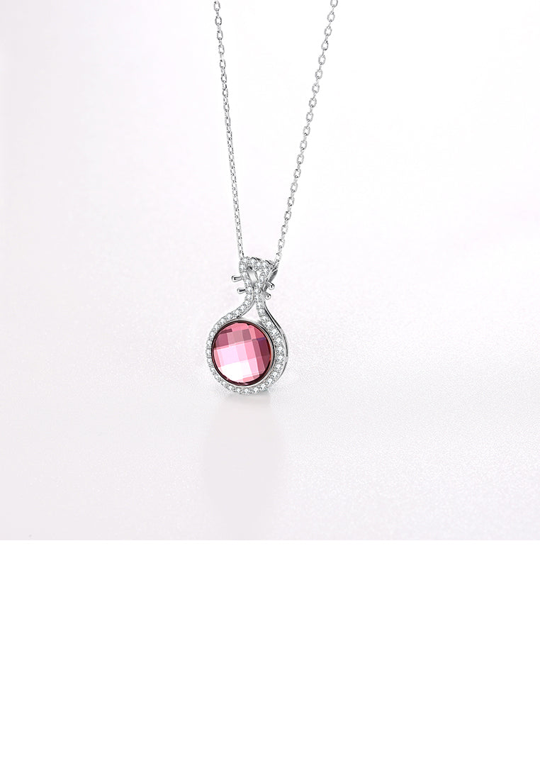 925 Sterling Silver Elegant Fashion Chinese Lute Pendant Necklace with Red Austrian Element Crystal - Vibrant Color