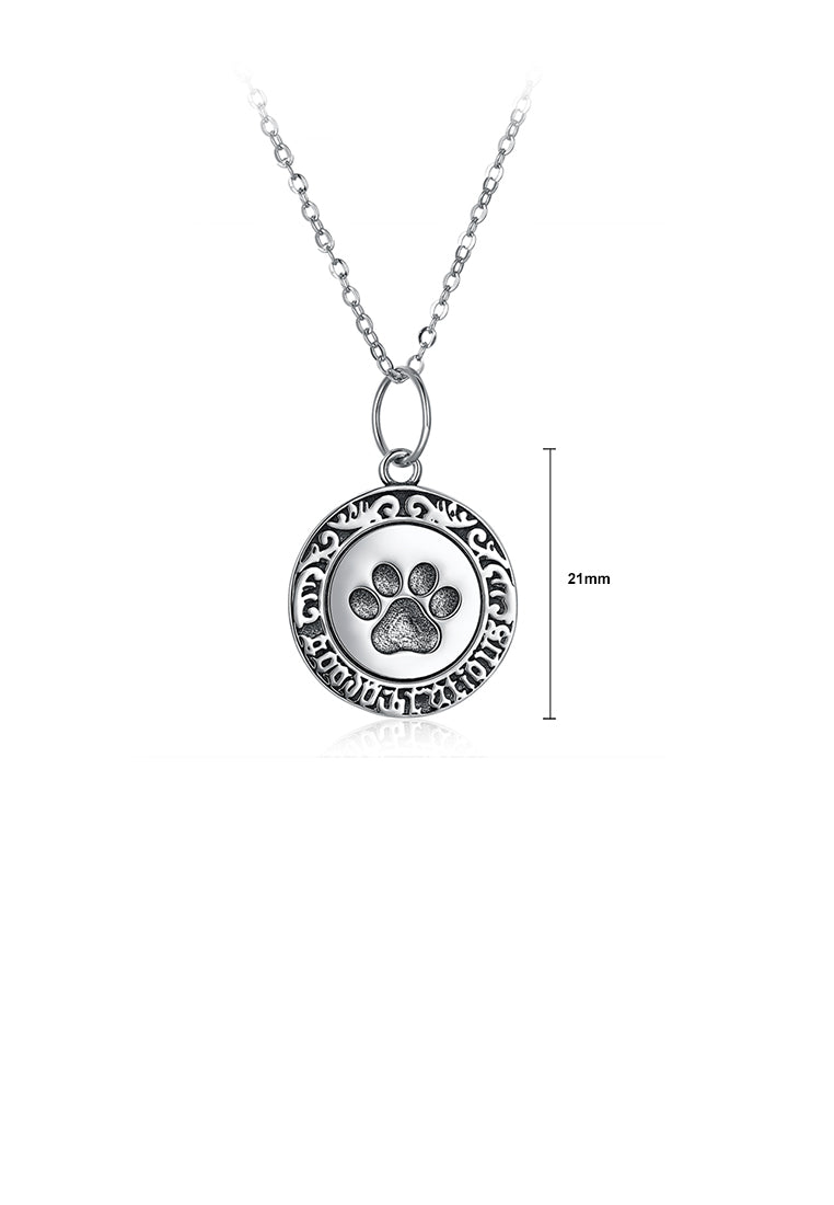 925 Sterling Silver Retro Fashion Round and Footprint Pendant and Necklace