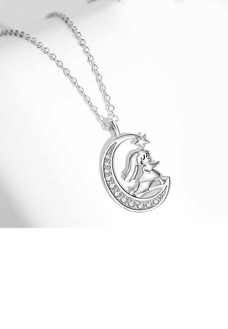 925 Sterling Silver Creative Romantic Magpie Bridge Moon Pendant with Cubic Zirconia and Couple Necklace For Women - Luxurious Look