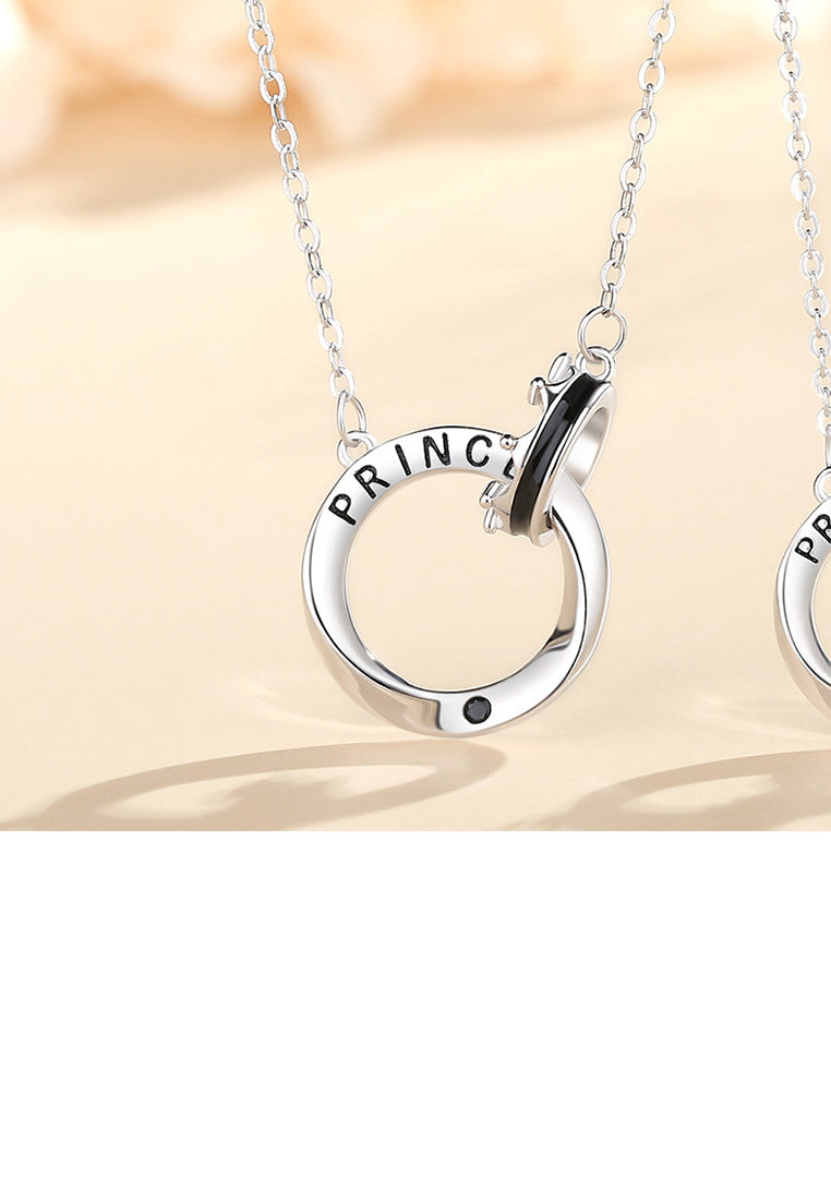 925 Sterling Silver Simple and Fashion Crown Möbius Double Ring Pendant with Cubic Zirconia and Couple Necklace For Men - Luxurious Look