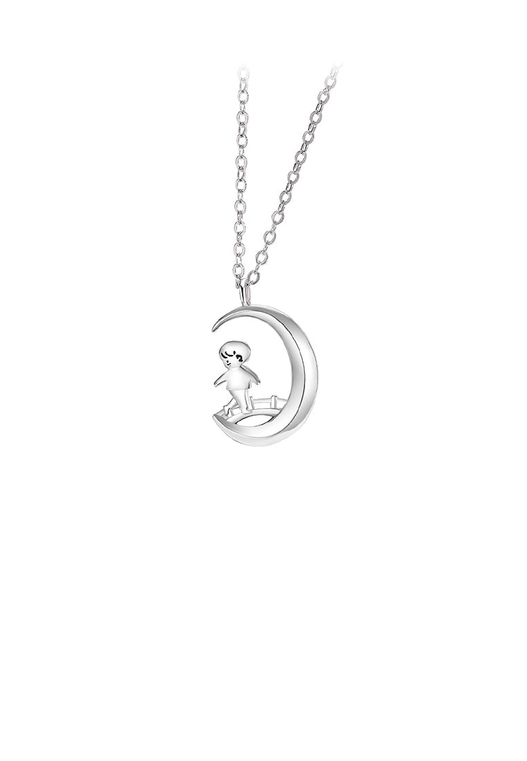 925 Sterling Silver Creative Romantic Magpie Bridge Moon Pendant with Couple Necklace For Men