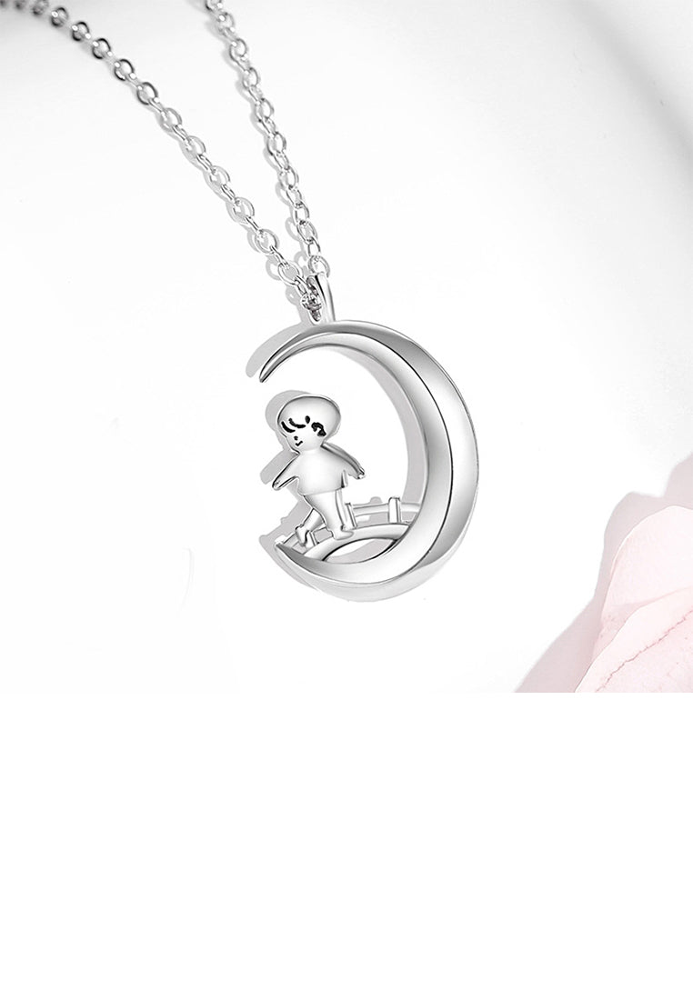 925 Sterling Silver Creative Romantic Magpie Bridge Moon Pendant with Couple Necklace For Men