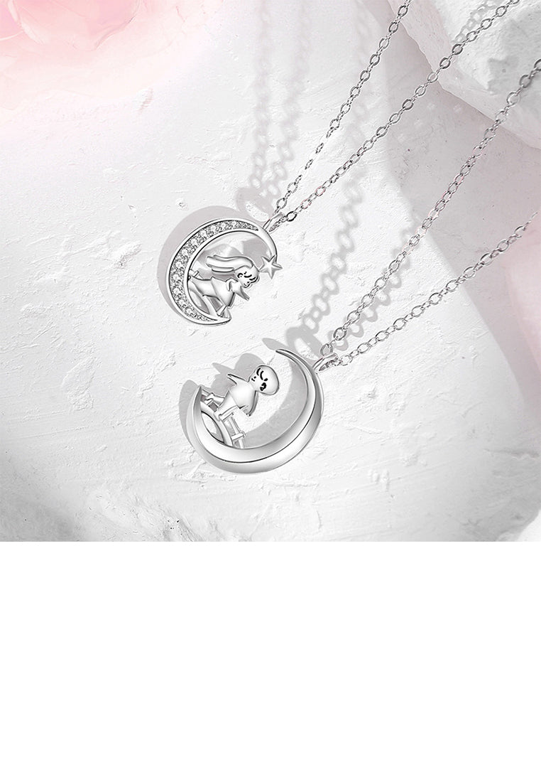 925 Sterling Silver Creative Romantic Magpie Bridge Moon Pendant with Couple Necklace For Men