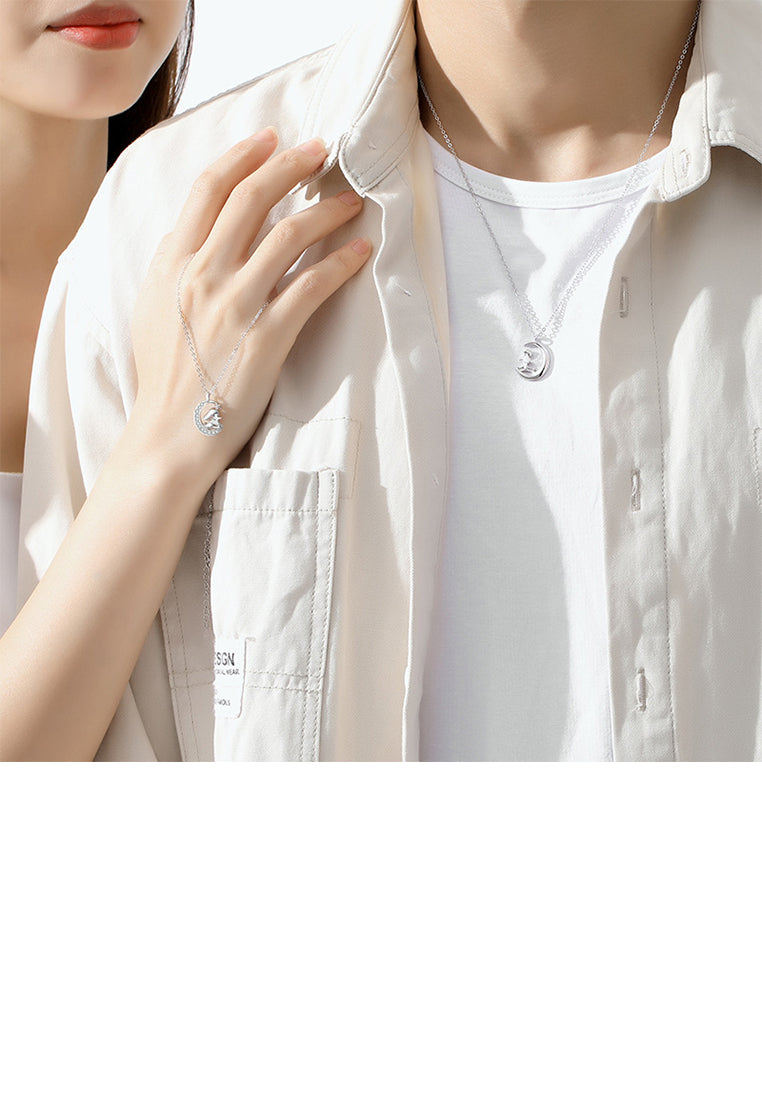 925 Sterling Silver Creative Romantic Magpie Bridge Moon Pendant with Couple Necklace For Men