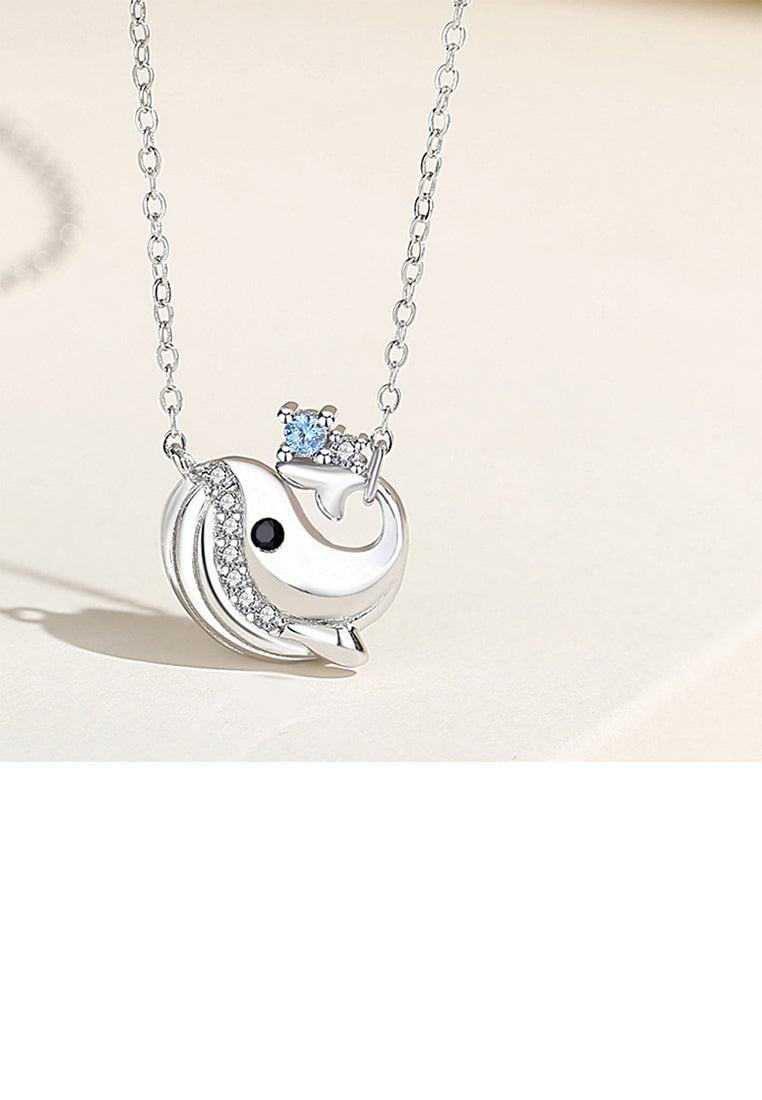 925 Sterling Silver Fashion and Creative Whale Pendant with Cubic Zirconia and Couple Necklace For Women - Luxurious Look