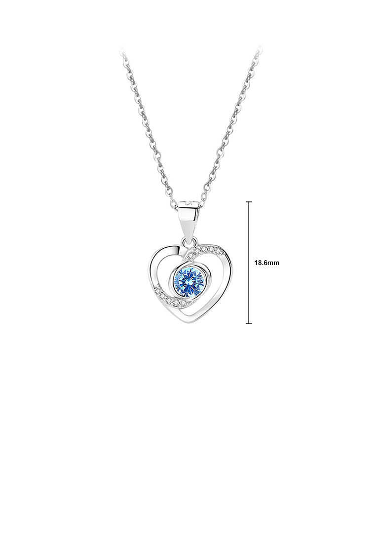 925 Sterling Silver Simple Romantic Hollow Heart-shaped Pendant with Blue Cubic Zirconia and Necklace - Luxurious Look