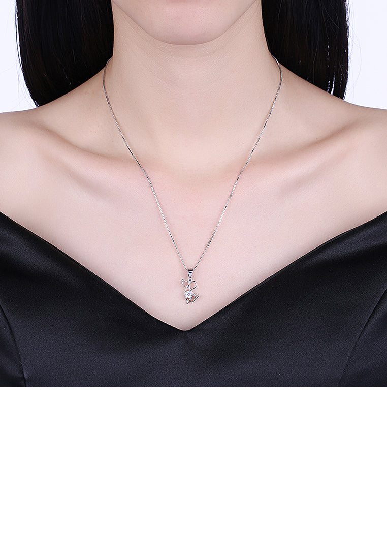 925 Sterling Silver Fashion Cute Chinese Zodiac - Mice Pendant Necklace with Cubic Zircon