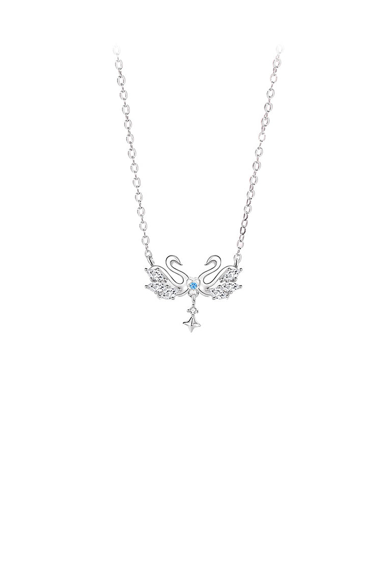 925 Sterling Silver Fashion and Romantic Double Swan Pendant with Cubic Zirconia and Couple Necklace For Women - Luxurious Look