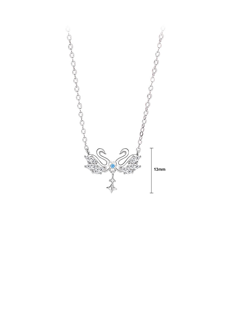 925 Sterling Silver Fashion and Romantic Double Swan Pendant with Cubic Zirconia and Couple Necklace For Women - Luxurious Look