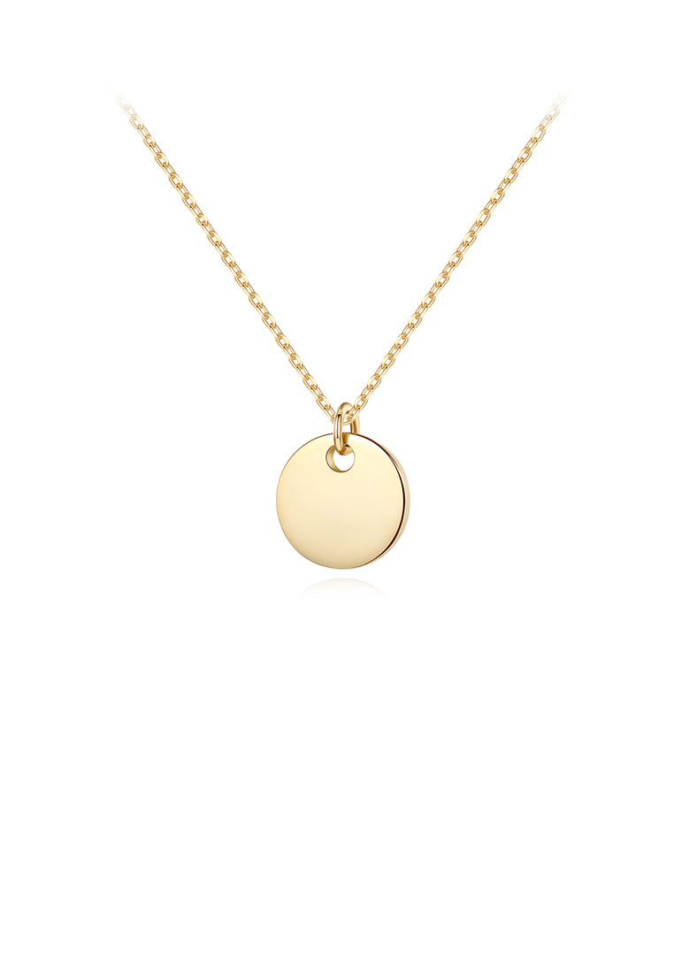 925 Sterling Silver Plated Gold Simple Fashion Geometric Round Pendant with Necklace