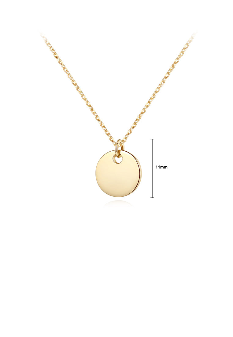 925 Sterling Silver Plated Gold Simple Fashion Geometric Round Pendant with Necklace
