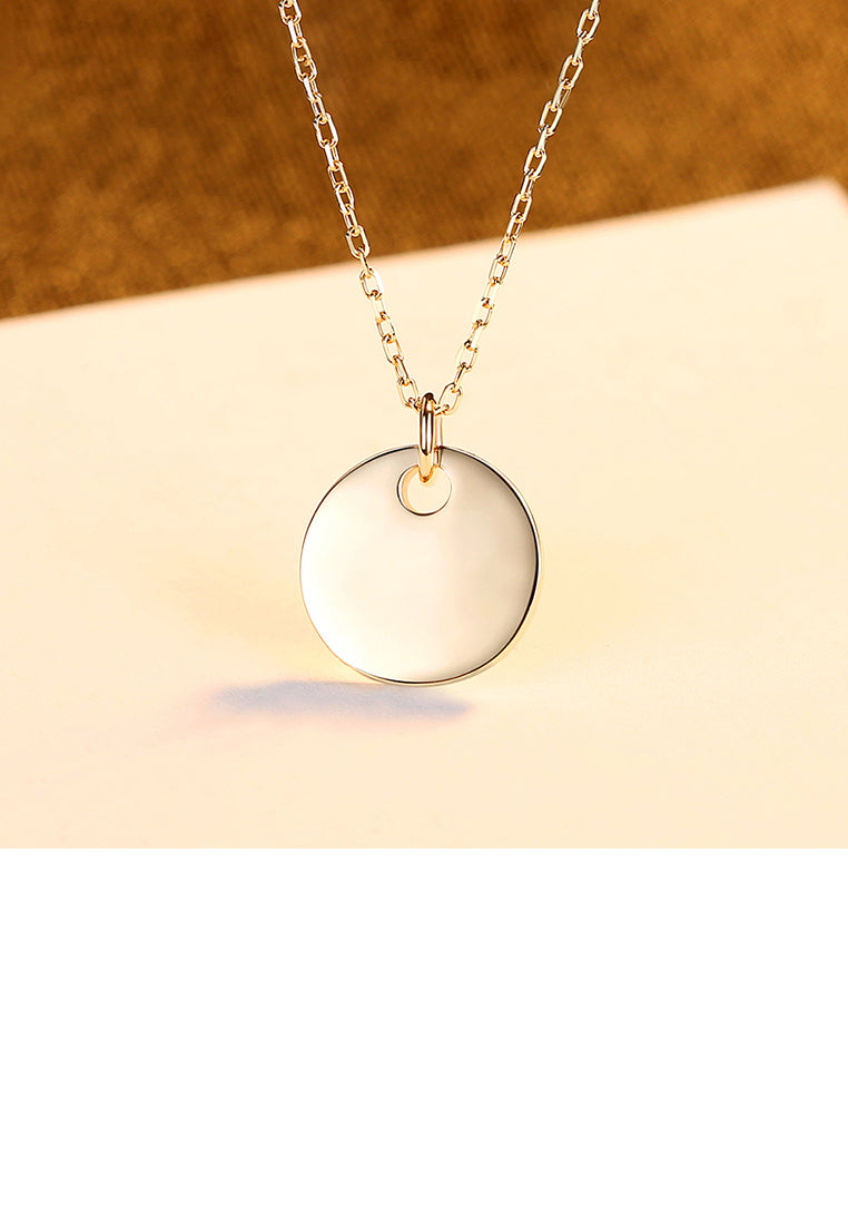 925 Sterling Silver Plated Gold Simple Fashion Geometric Round Pendant with Necklace