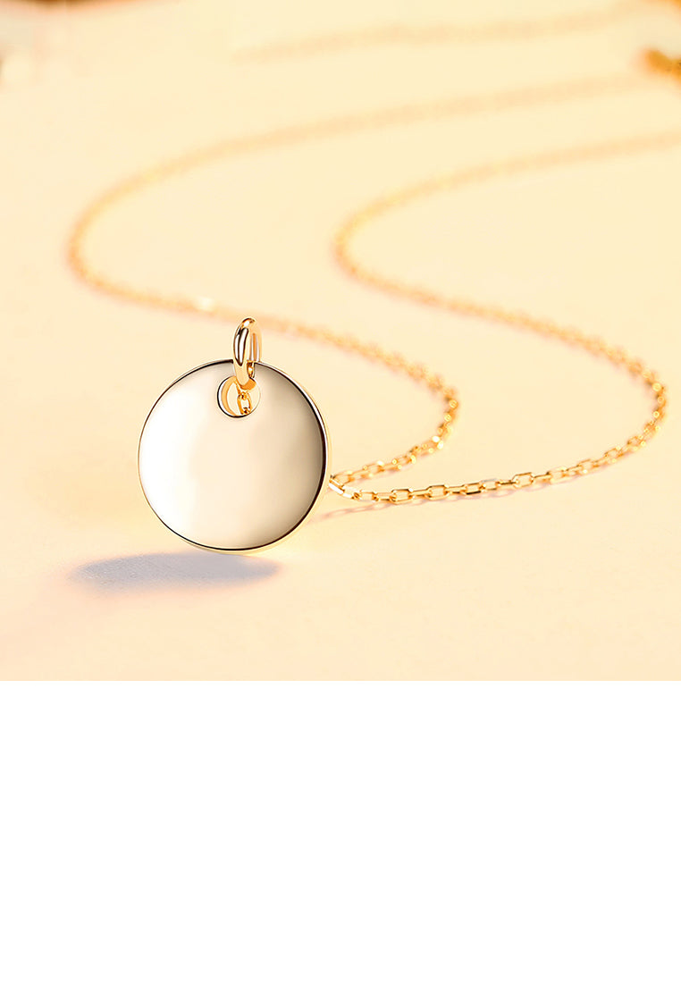 925 Sterling Silver Plated Gold Simple Fashion Geometric Round Pendant with Necklace