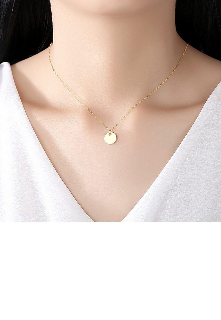 925 Sterling Silver Plated Gold Simple Fashion Geometric Round Pendant with Necklace