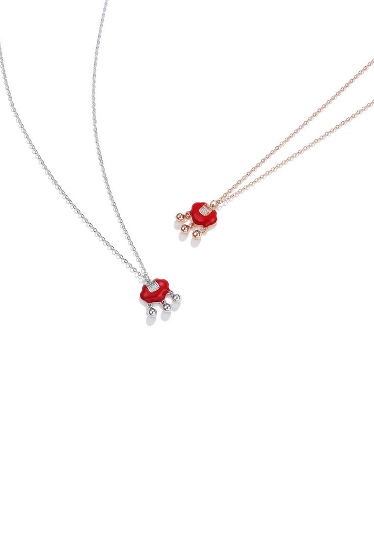925 Sterling Silver Plated Rose Gold Fashion Ruyi Lock Bell Pendant with Necklace
