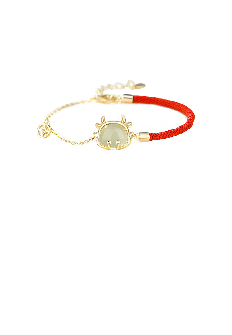 925 Sterling Silver Plated Gold Fashion National Style Twelve Zodiac Ox Coin Stitching Bracelet