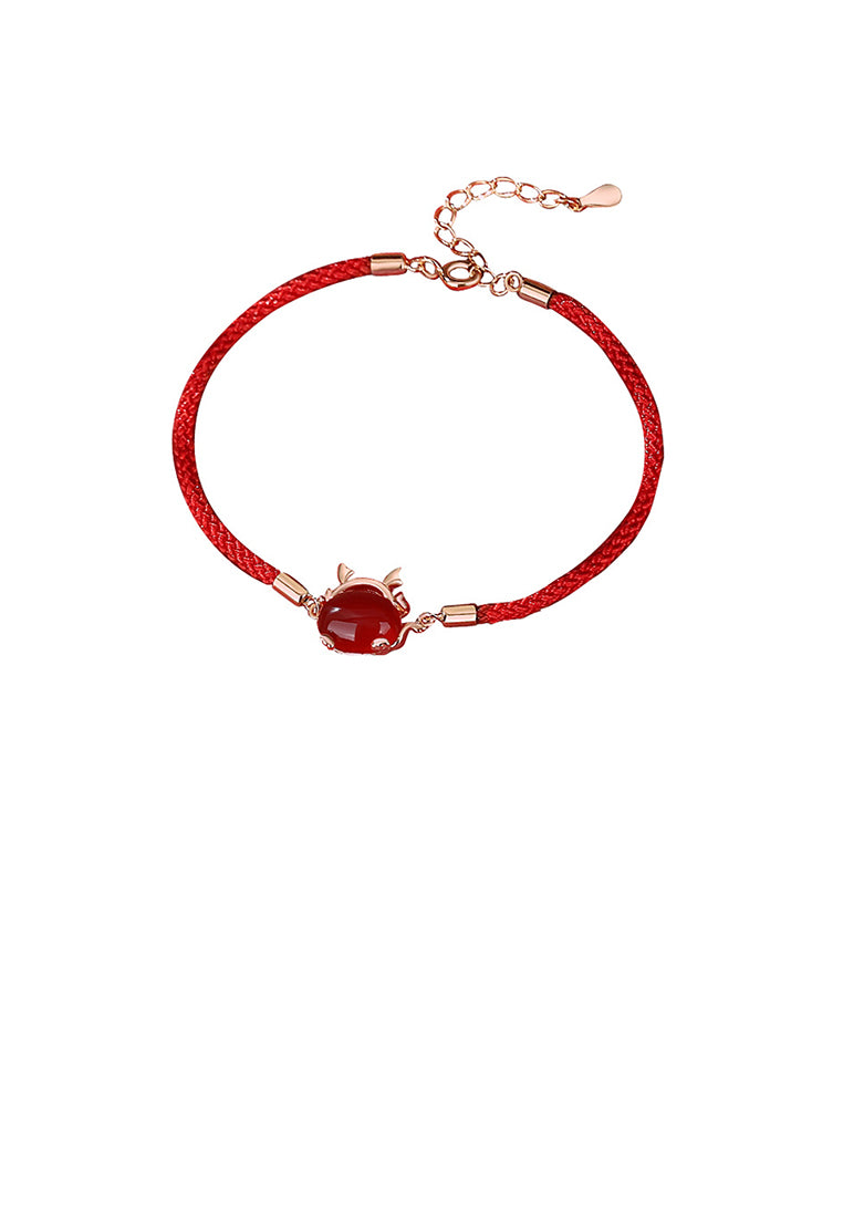 925 Sterling Silver Plated Rose Gold Simple and Cute Zodiac Dragon Imitation Agate Bracelet