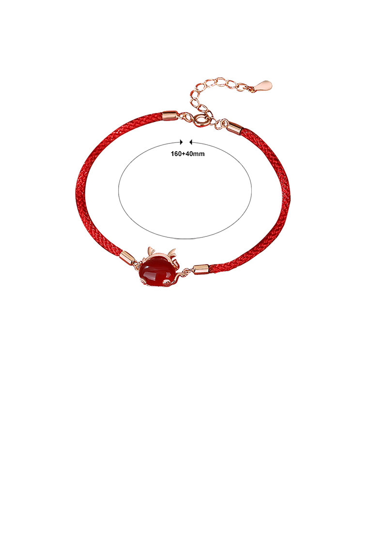 925 Sterling Silver Plated Rose Gold Simple and Cute Zodiac Dragon Imitation Agate Bracelet