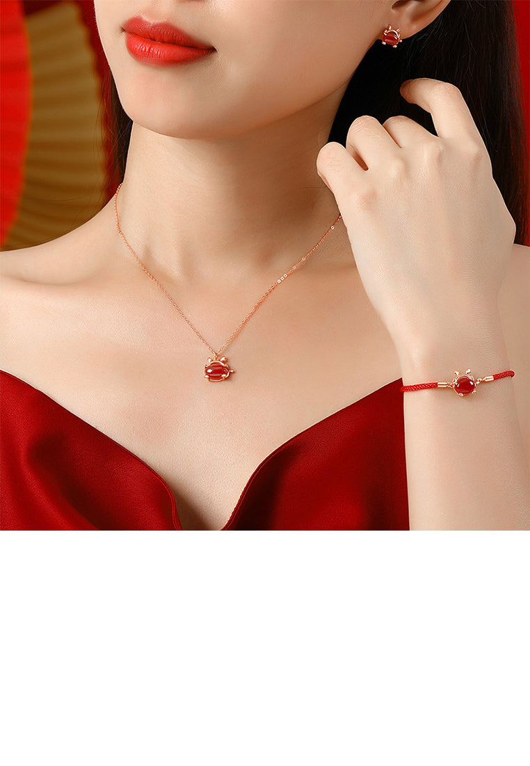 925 Sterling Silver Plated Rose Gold Simple and Cute Zodiac Dragon Imitation Agate Bracelet