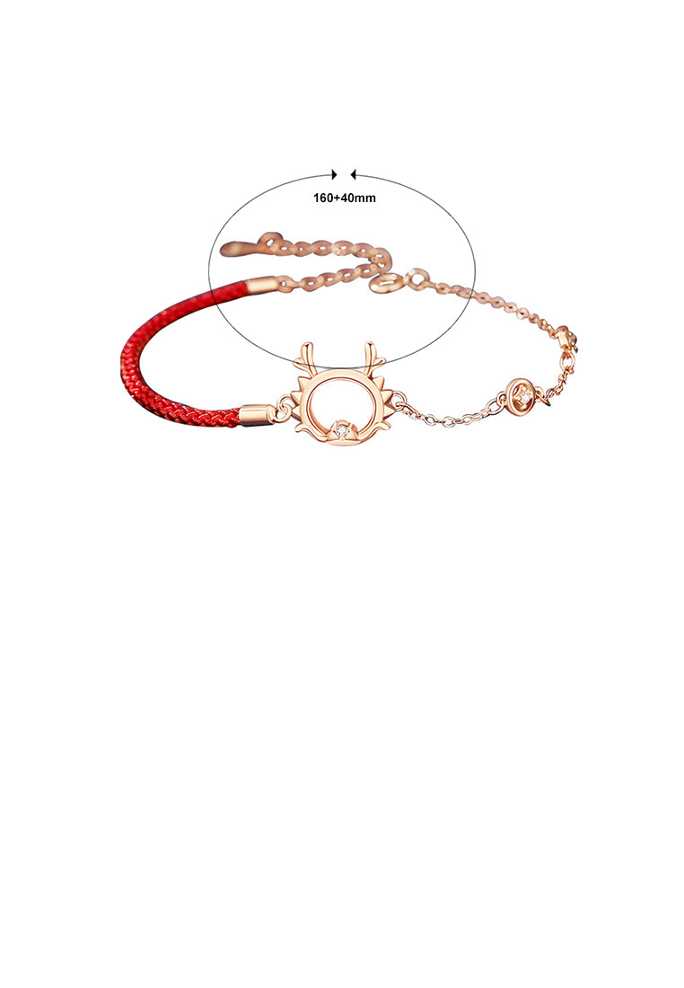 925 Sterling Silver Plated Rose Gold Fashion Simple Hollow Zodiac Dragon Copper Coin Bracelet with Cubic Zirconia - Luxurious Look
