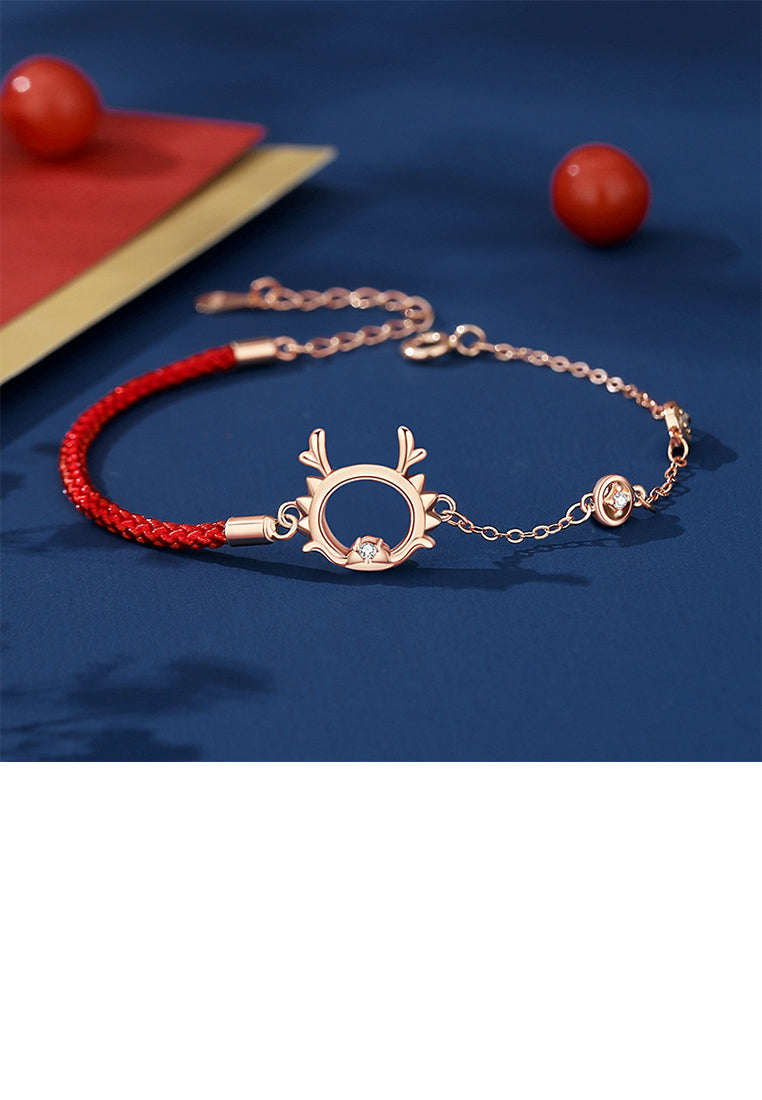 925 Sterling Silver Plated Rose Gold Fashion Simple Hollow Zodiac Dragon Copper Coin Bracelet with Cubic Zirconia - Luxurious Look