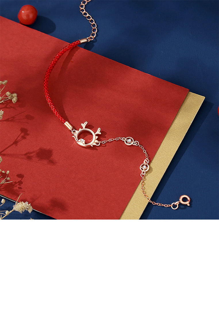 925 Sterling Silver Plated Rose Gold Fashion Simple Hollow Zodiac Dragon Copper Coin Bracelet with Cubic Zirconia - Luxurious Look