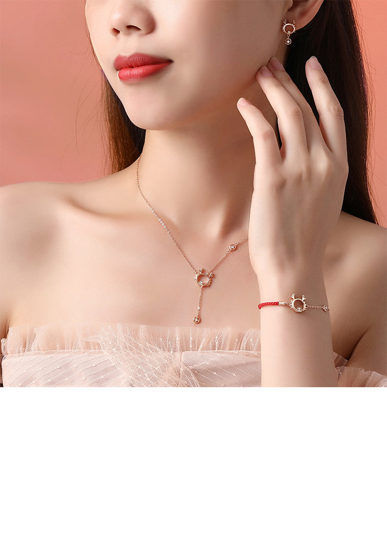 925 Sterling Silver Plated Rose Gold Fashion Simple Hollow Zodiac Dragon Copper Coin Bracelet with Cubic Zirconia - Luxurious Look