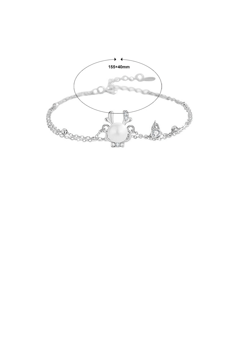 925 Sterling Silver Fashion and Creative Cute Dragon Imitation Pearl Double Layer Bracelet with Cubic Zirconia - Luxurious Look