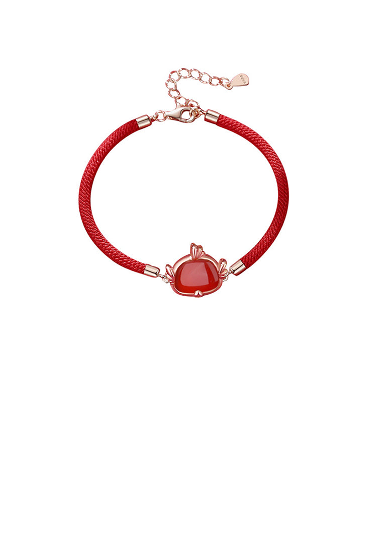 925 Sterling Silver Plated Rose Gold Simple Vintage Twelve Zodiac Cock Imitation Agate Bracelet