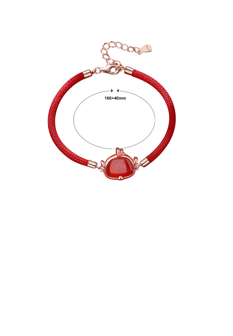 925 Sterling Silver Plated Rose Gold Simple Vintage Twelve Zodiac Cock Imitation Agate Bracelet