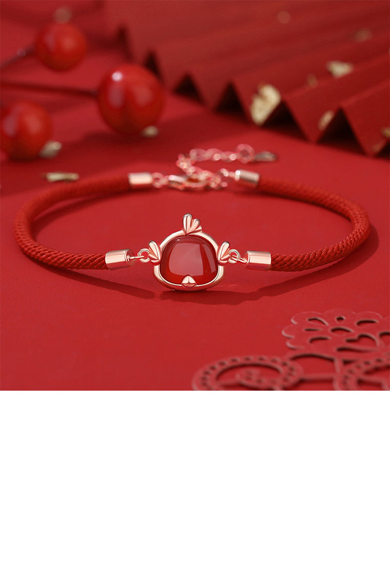925 Sterling Silver Plated Rose Gold Simple Vintage Twelve Zodiac Cock Imitation Agate Bracelet