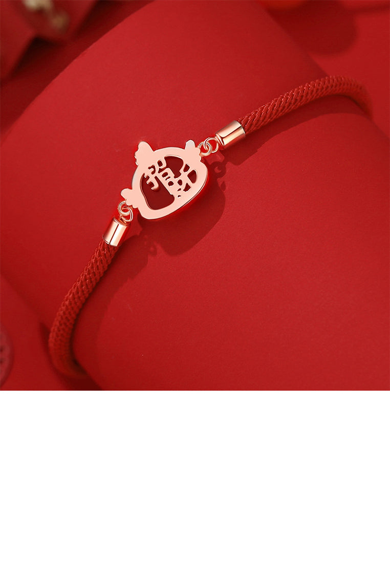 925 Sterling Silver Plated Rose Gold Simple Vintage Twelve Zodiac Cock Imitation Agate Bracelet