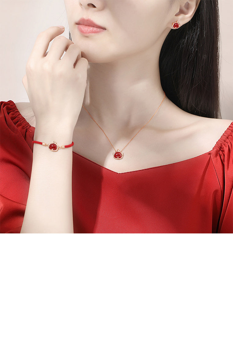 925 Sterling Silver Plated Rose Gold Simple Vintage Twelve Zodiac Cock Imitation Agate Bracelet