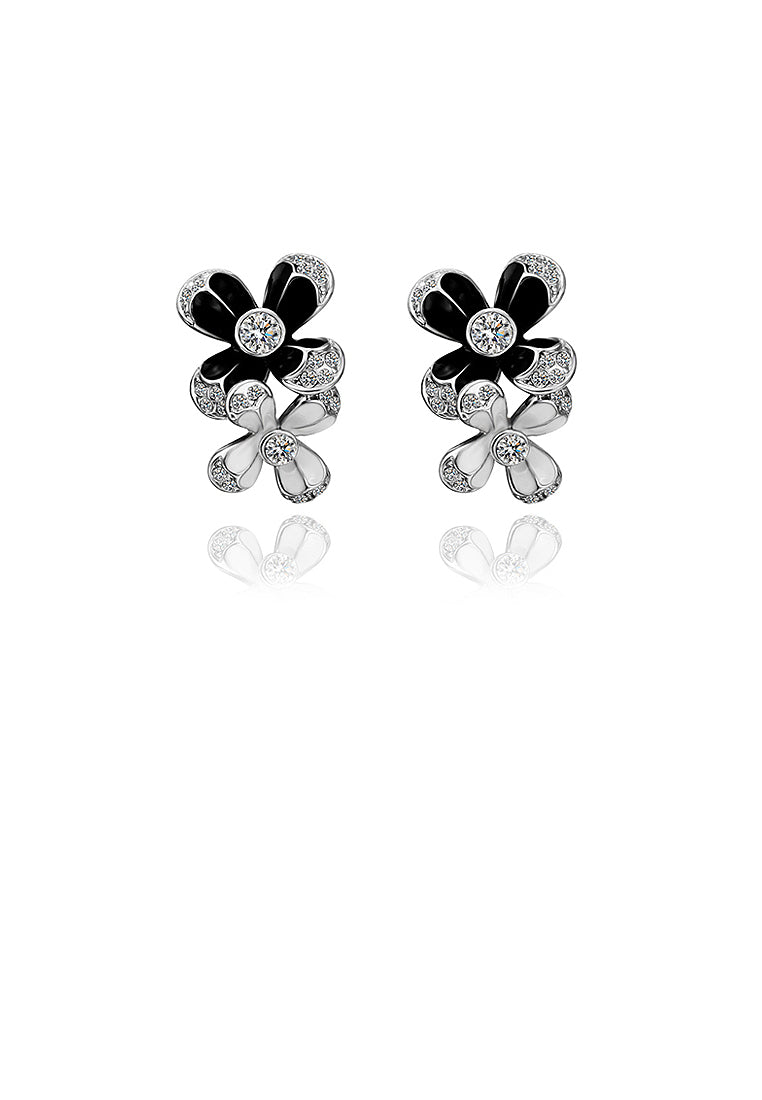Simple Double Flower Stud Earrings with Austrian Element Crystal