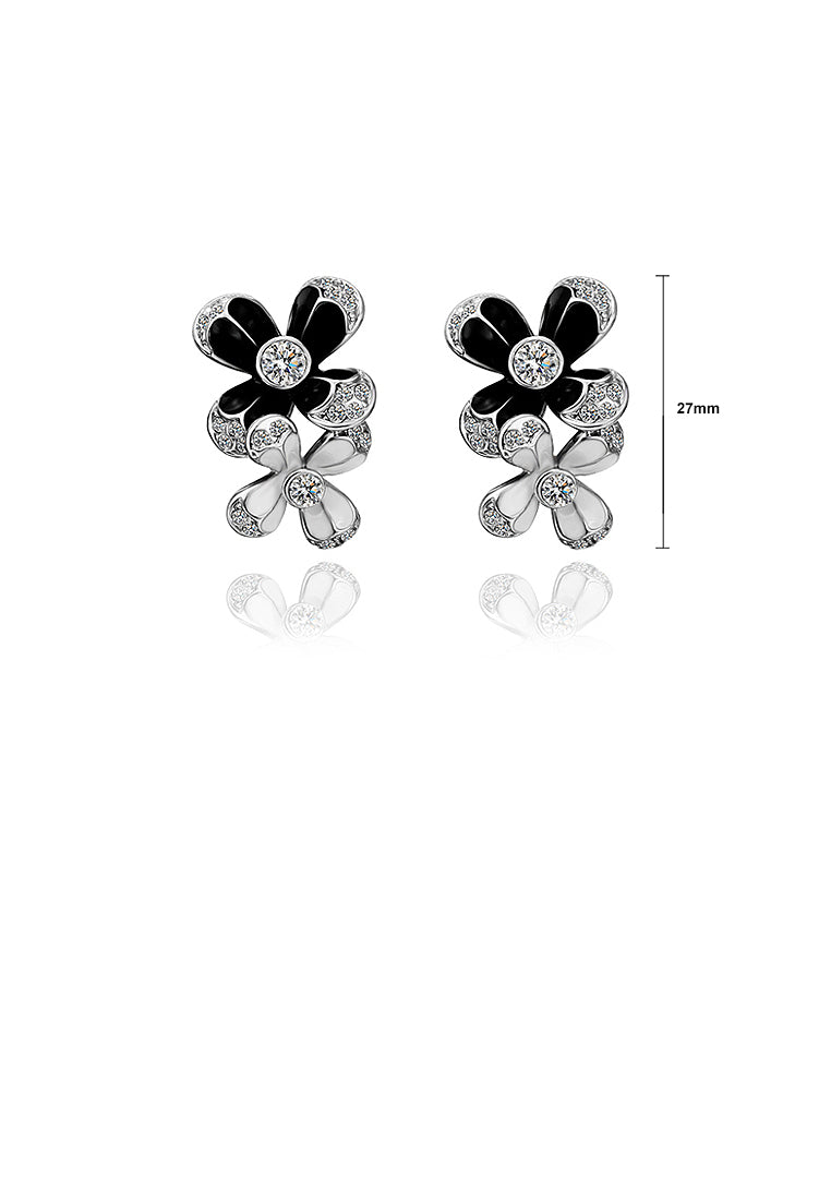 Simple Double Flower Stud Earrings with Austrian Element Crystal
