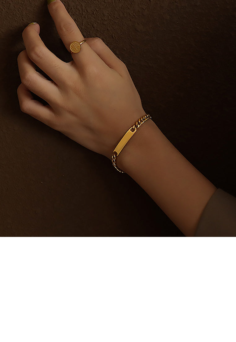 Fashion Simple Plated Gold 316L Stainless Steel Geometric Bar Chain Bracelet