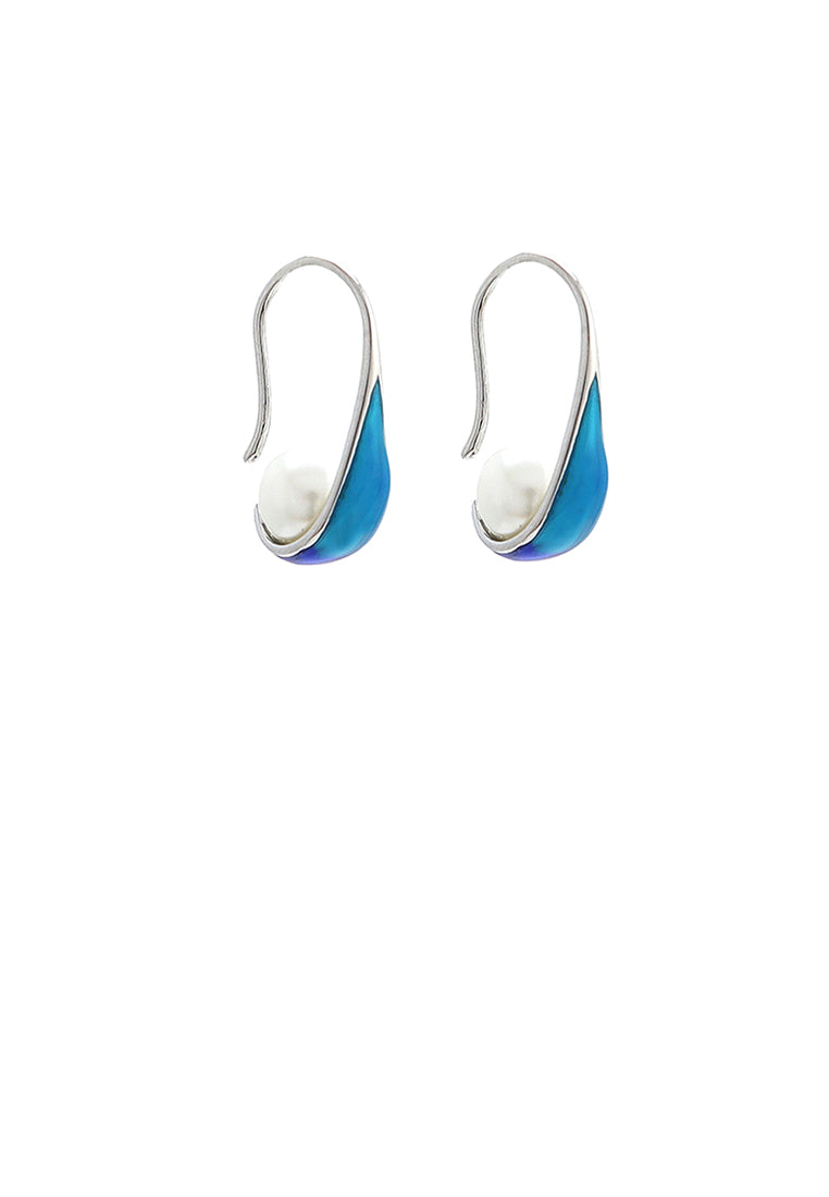 925 Sterling Silver Simple Creative Blue Geometric Freshwater Pearl Earrings - Luxurious Look