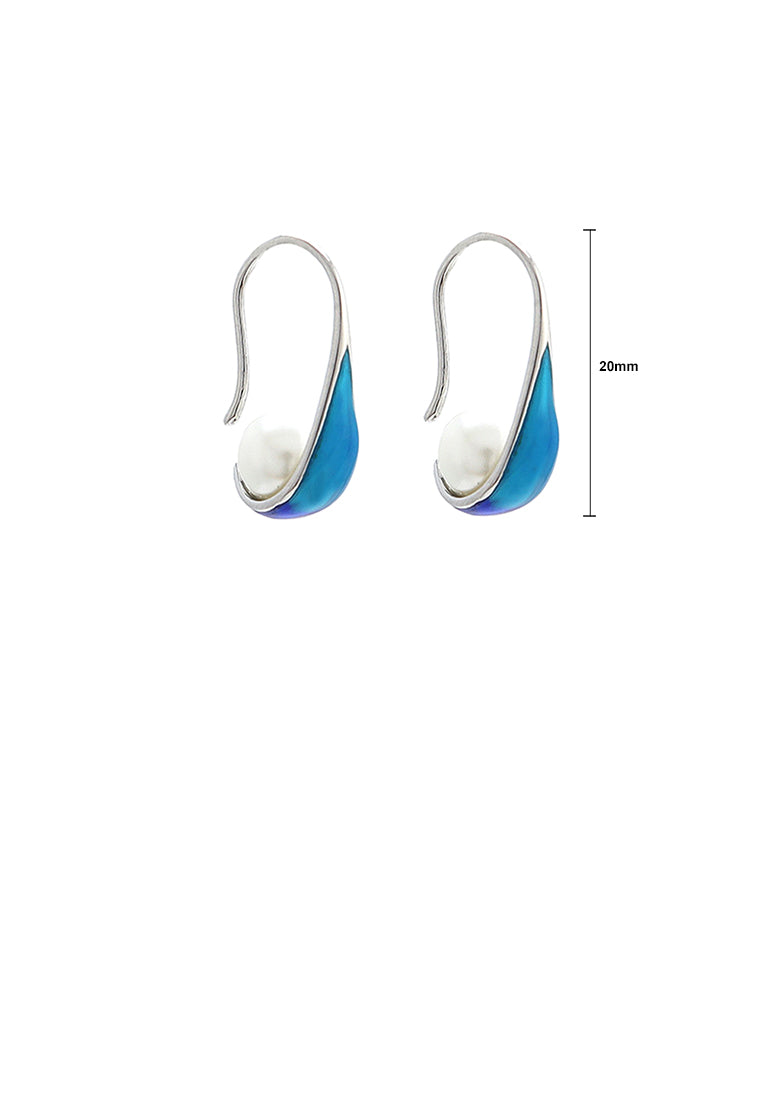 925 Sterling Silver Simple Creative Blue Geometric Freshwater Pearl Earrings - Luxurious Look