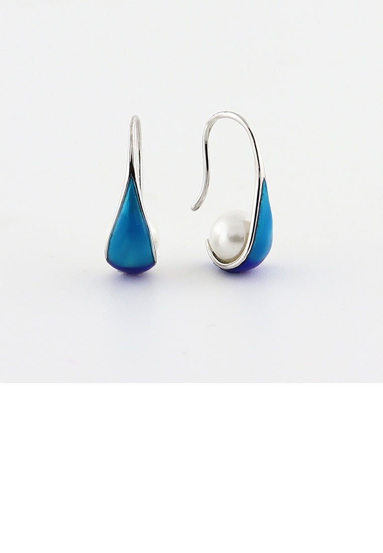 925 Sterling Silver Simple Creative Blue Geometric Freshwater Pearl Earrings - Luxurious Look