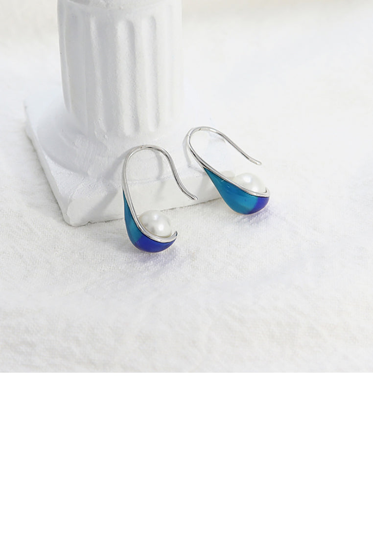 925 Sterling Silver Simple Creative Blue Geometric Freshwater Pearl Earrings - Luxurious Look