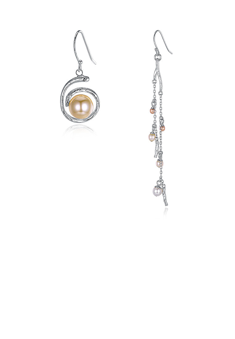 925 Sterling Silver Pearls Asymmetric Earrings