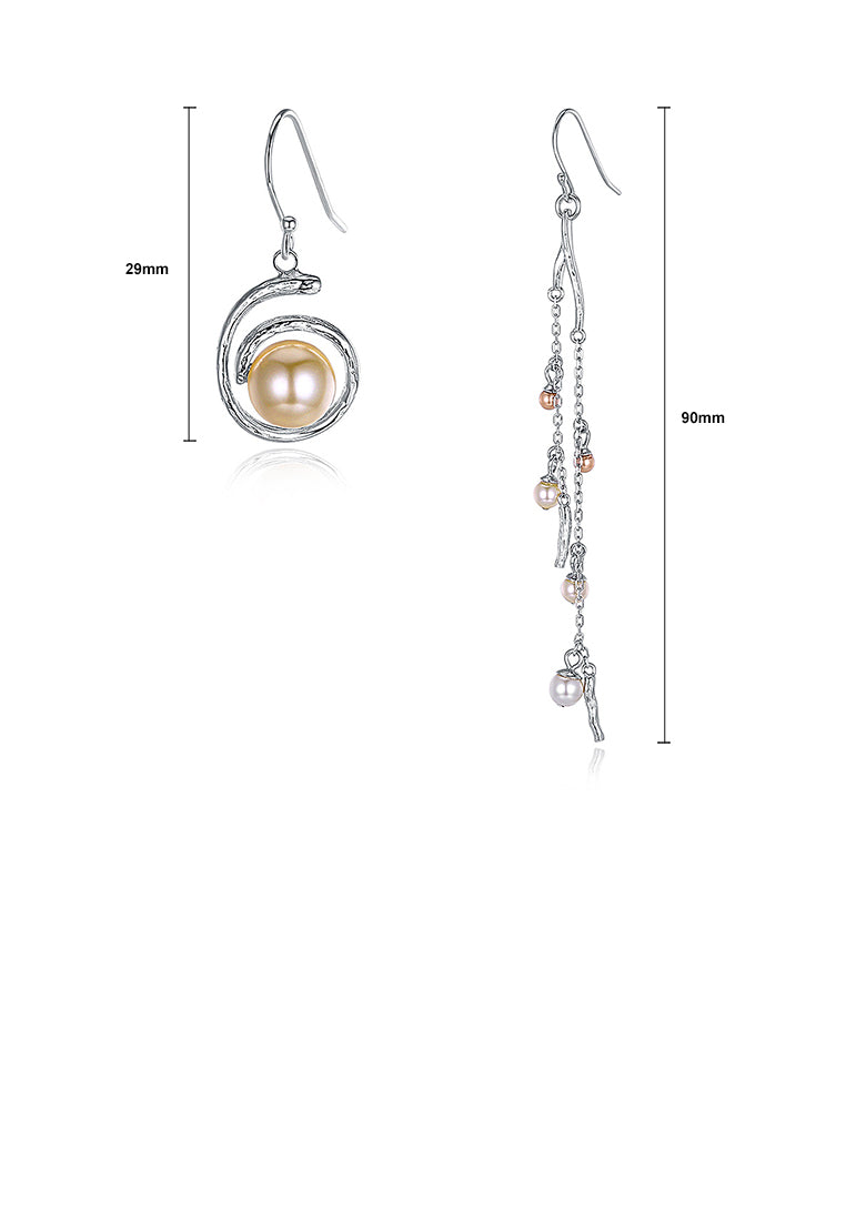925 Sterling Silver Pearls Asymmetric Earrings